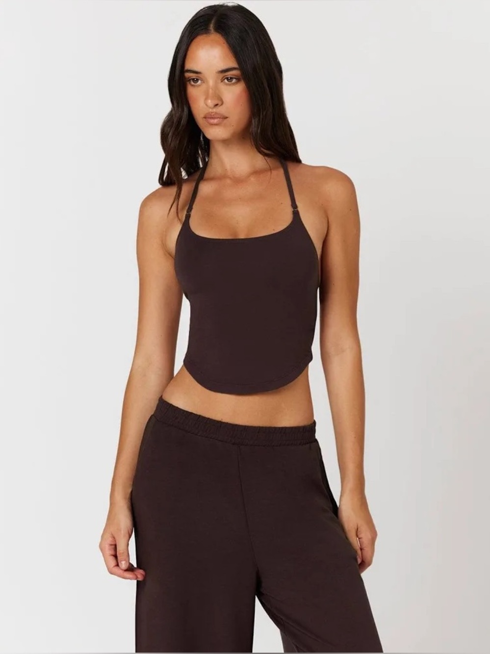 NWT CSB CROP SHOP BOUTIQUE Open Back Halter Top - Espresso - Size small